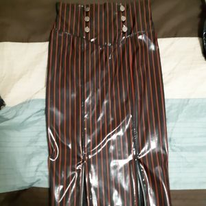 Vintage Lip Service Pinstripe PVC Skirt